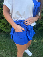 Blue Skirt Shorts With Pocket