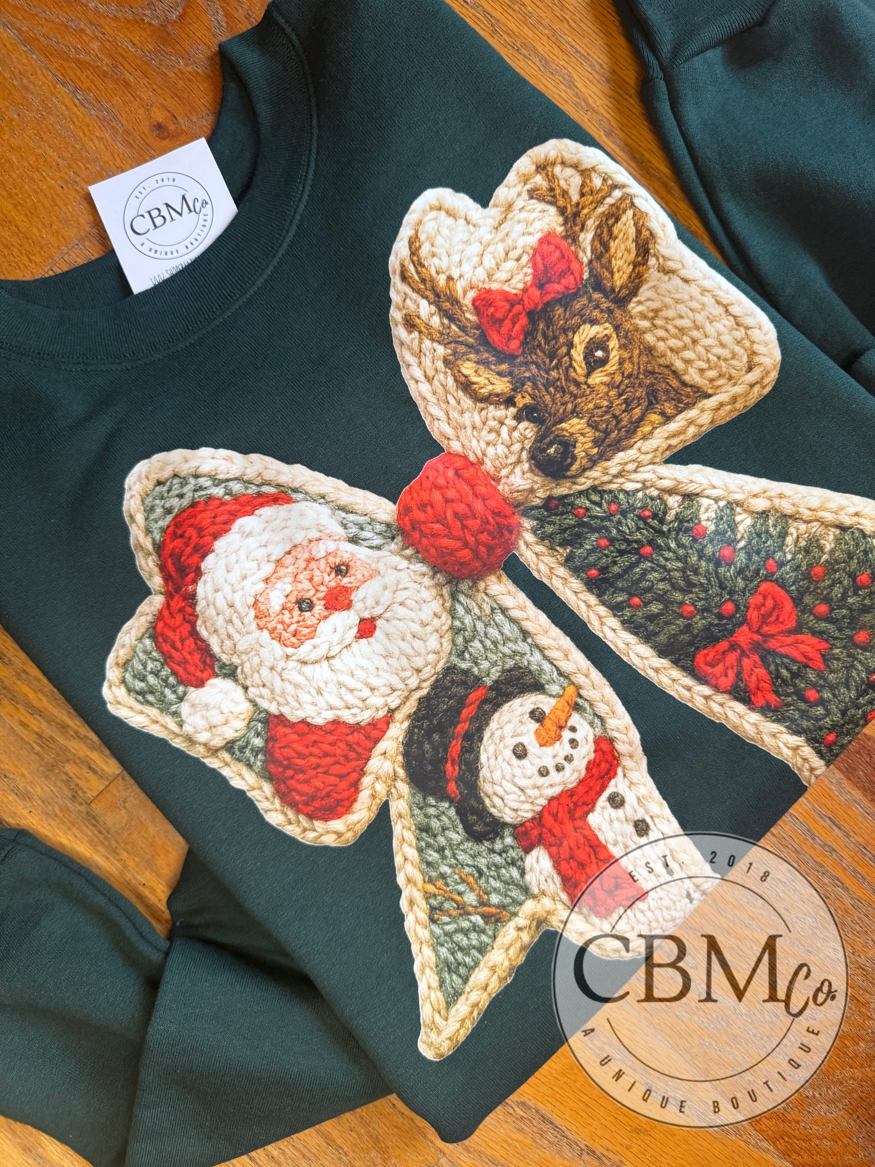 Christmas Bow Faux Crochet Sweatshirt
