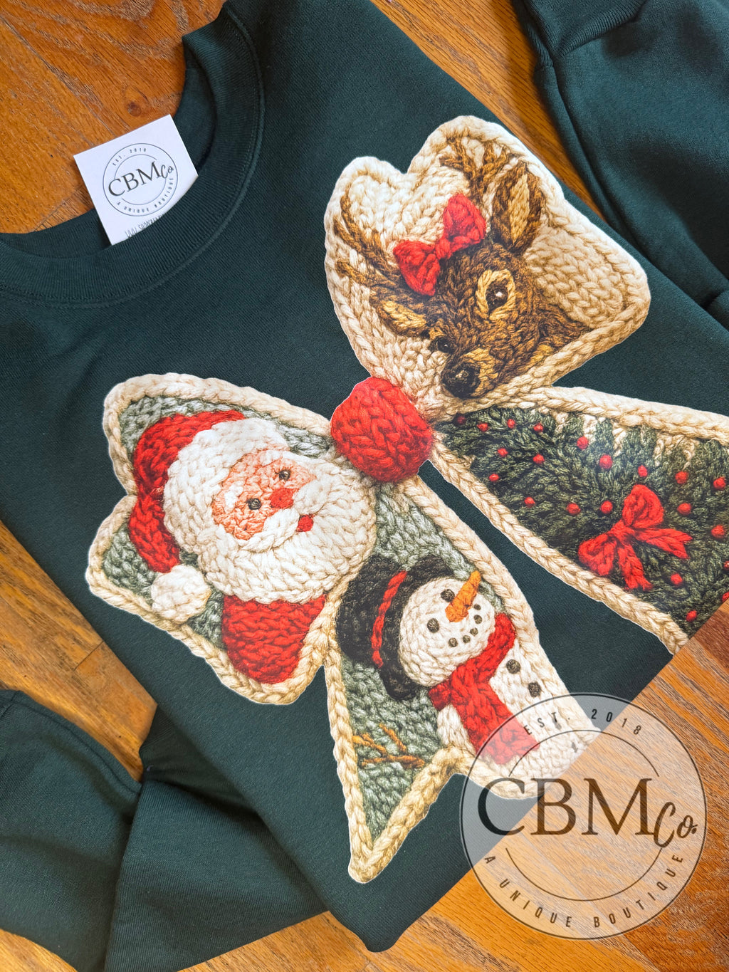 Christmas Bow Faux Crochet Sweatshirt