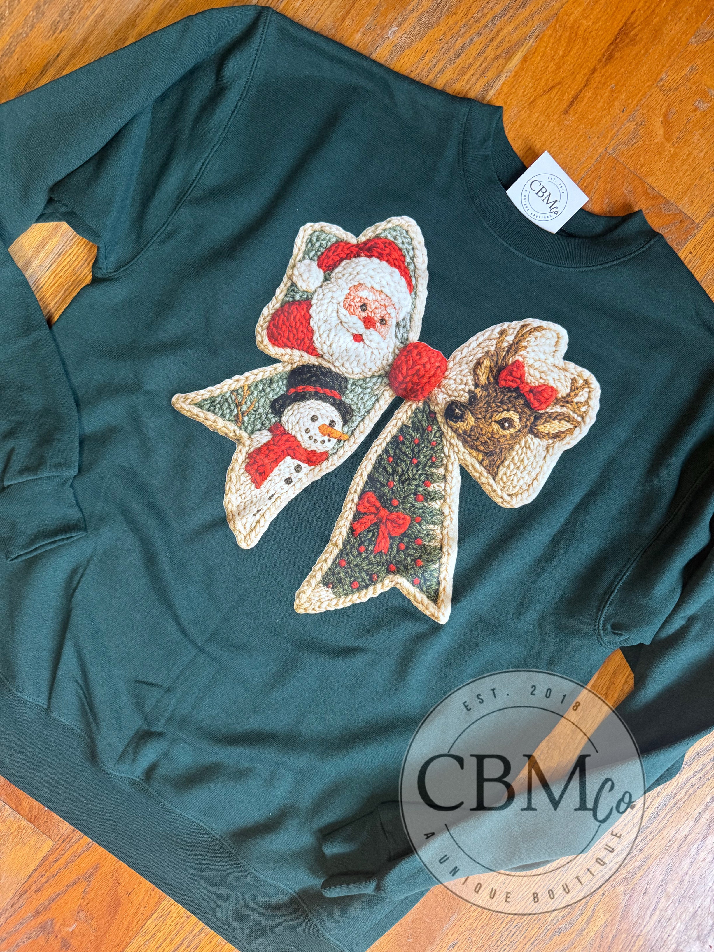 Christmas Bow Faux Crochet Sweatshirt