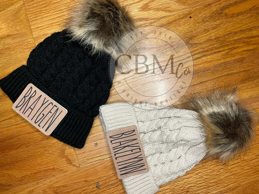 Youth Pom Beanies With Name Patch