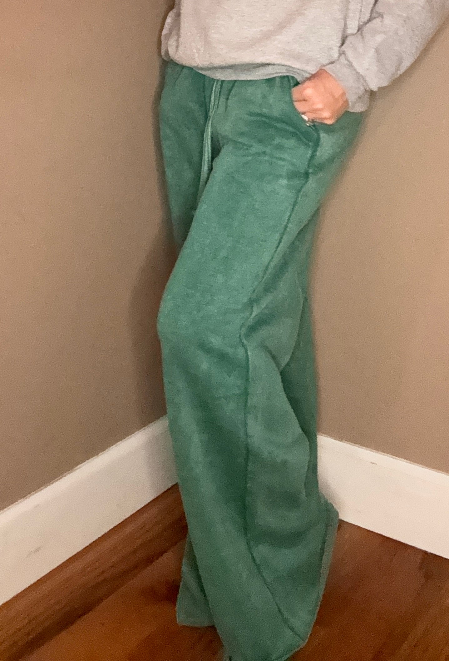 Zenana Acid Wash Fleece Palazzo Sweatpants With Pockets