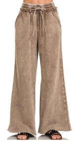 Zenana Acid Wash Fleece Palazzo Sweatpants With Pockets