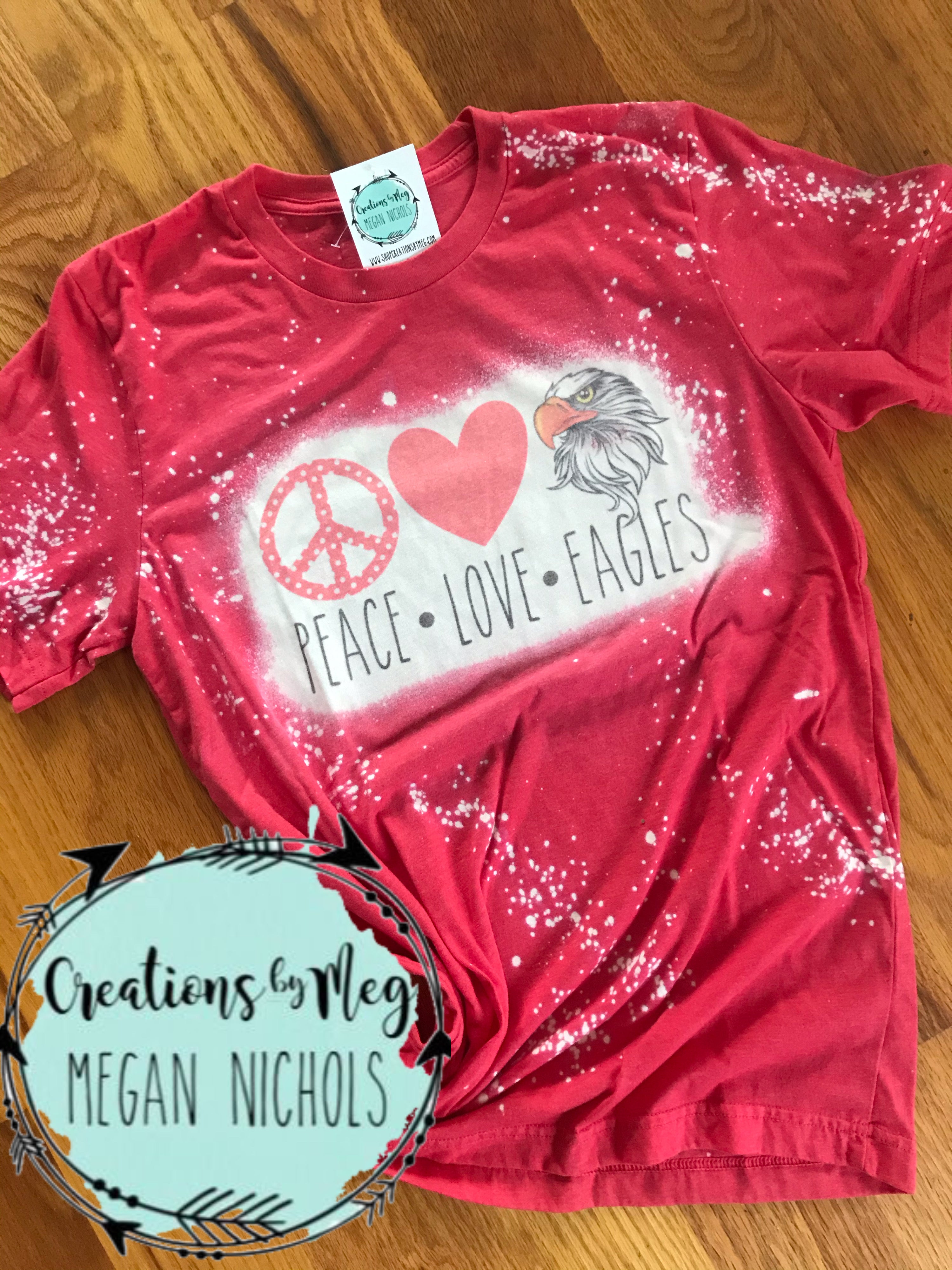 Peace Love Eagles Bleached Tee